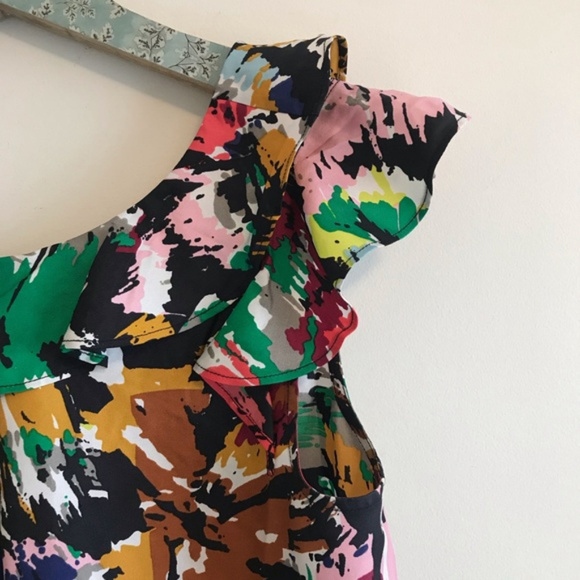 J Crew Silk Ruffle Brushstroke Top Multi Color - Picture 7 of 7